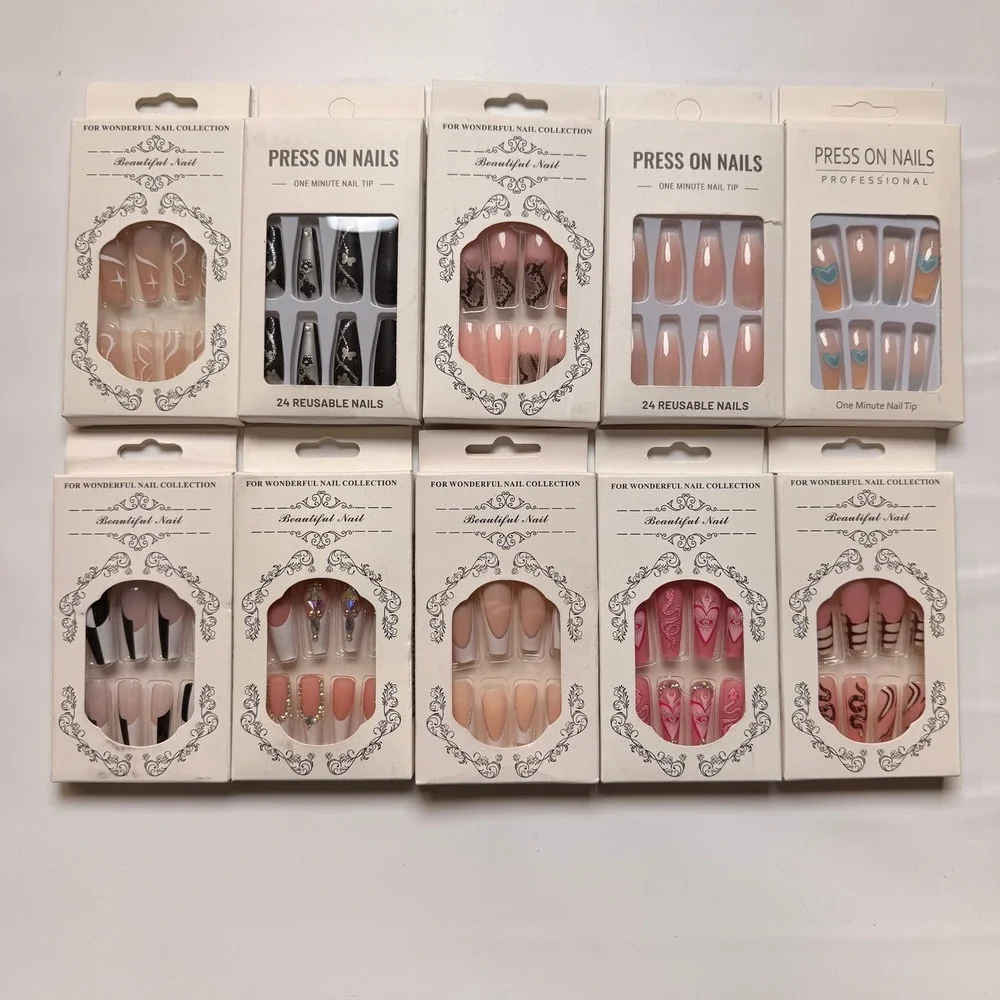 Lot of 10 Pack of 24 New False Press‎ On Nails Assorted Designs and Colors №N41